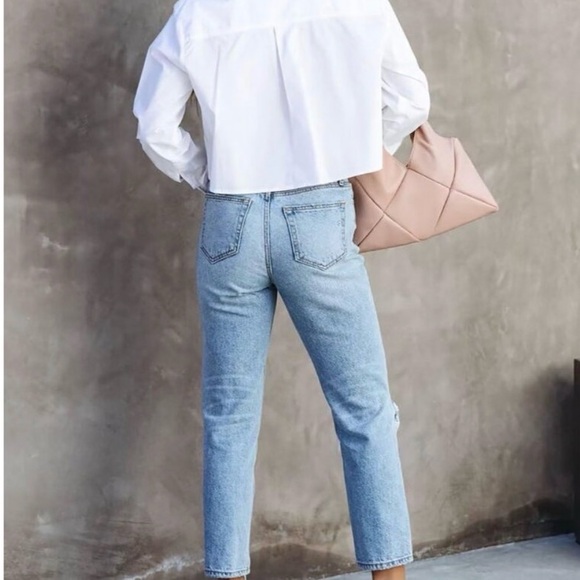 White Cropped Button Down Collared Shirt Set with Matching Cropped Tank - Picture 5 of 11